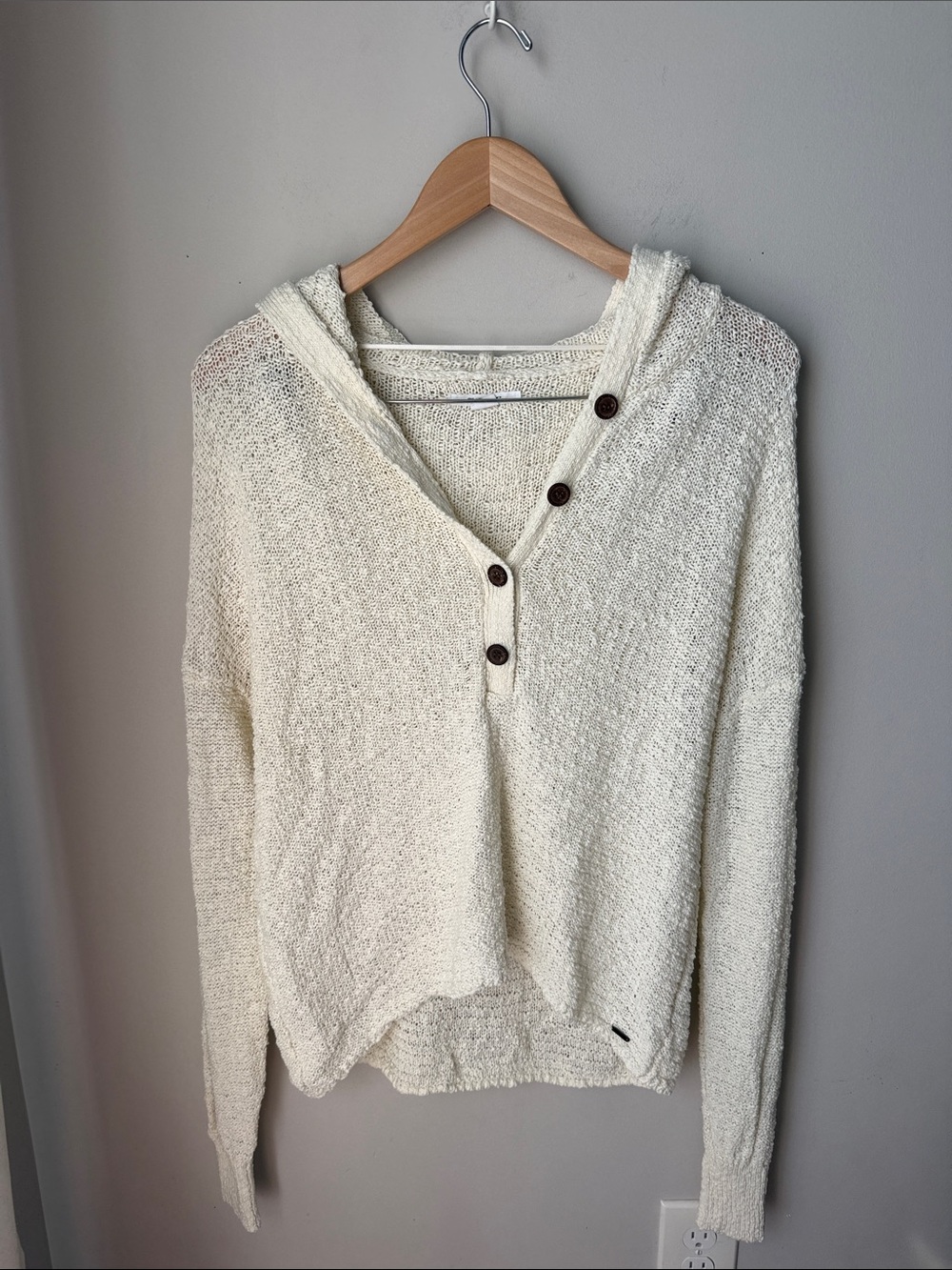 O’Neill Magic Hour Cream Open Knit Hooded Sweater 100% Cotton Small